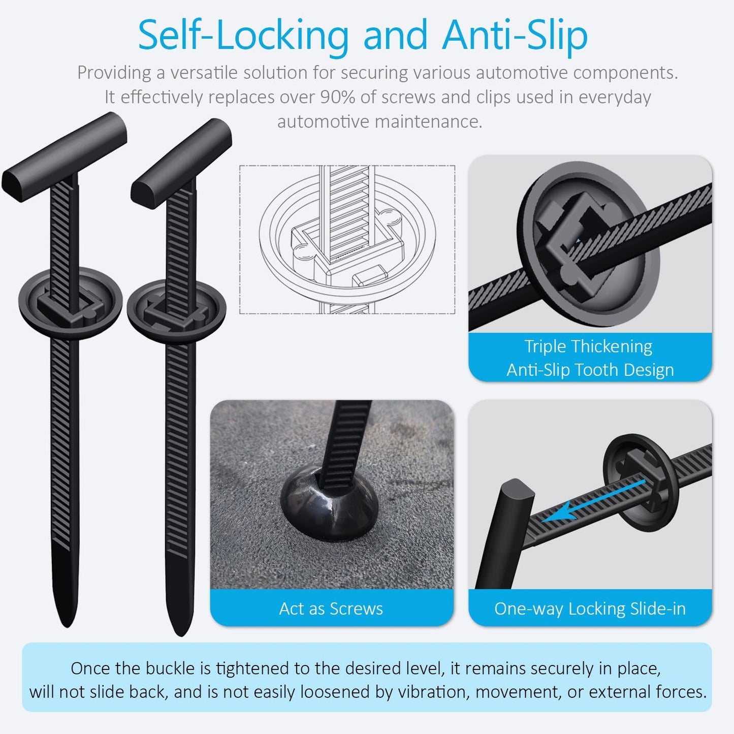 200vnt. Nailoniniai užtempėjai, automobilių detalių tvirtinimo "zateškės" pamušalams, detalėms