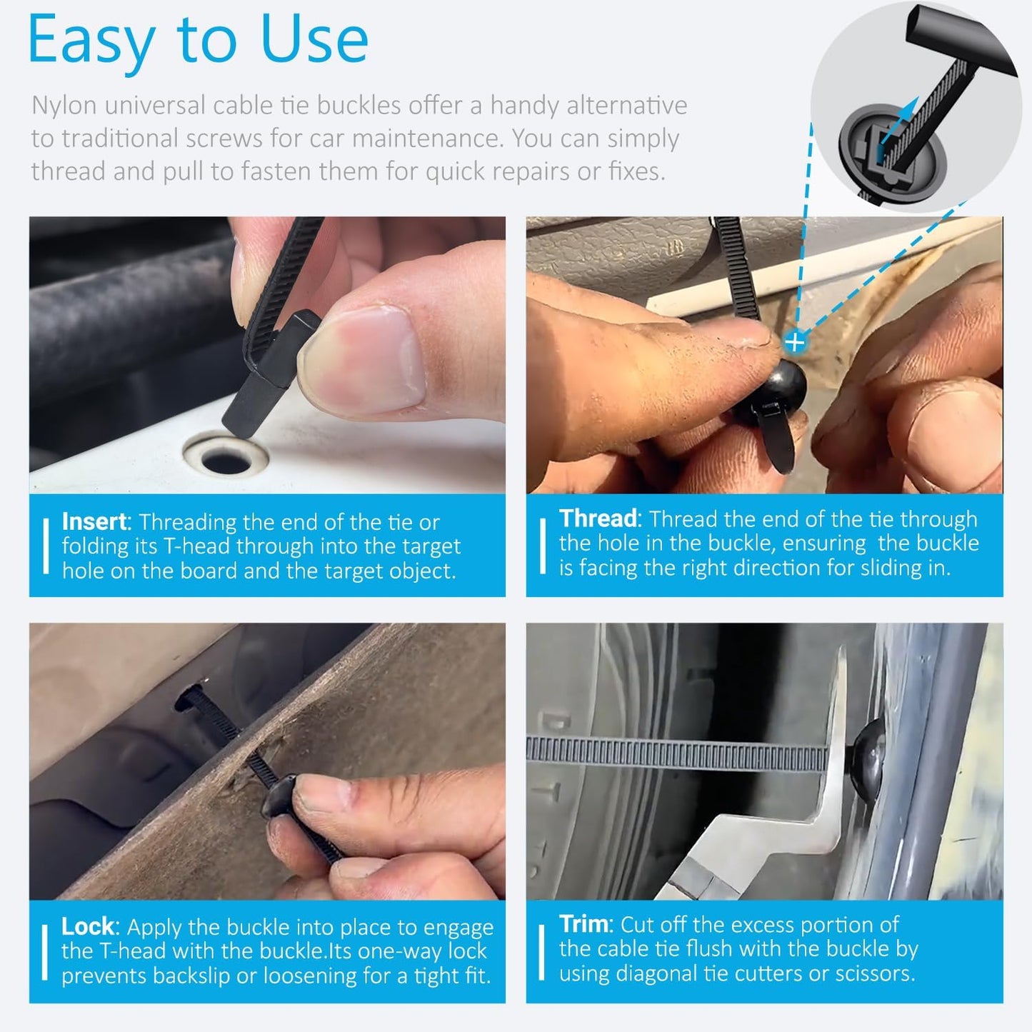 200vnt. Nailoniniai užtempėjai, automobilių detalių tvirtinimo "zateškės" pamušalams, detalėms